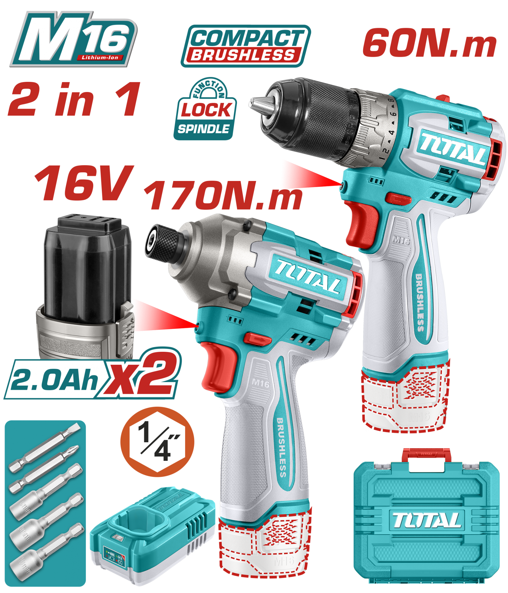 Total AVANTAJ SET - 16V MATKAP VE DARBELİ VİDALAMA TOSLI240968E