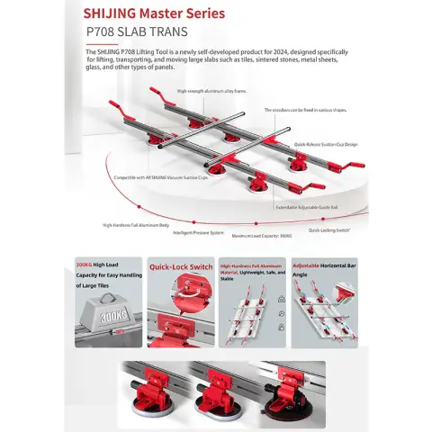 Shijing Tools 6'lı Mermer, Granit, Seramik, Cam Levha Taşıma Aparatı  Ağır Hizmet P708-6109