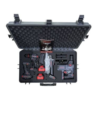 Grogh Kömürsüz Motorlu Çift Akülü 4'lü Set GRX9202S - Akülü Darbeli Matkap + Akülü Darbeli Somun Sıkma + Akülü Avuç Taşlama
