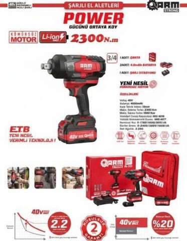 ARM Strong 3/4 40V Şarjlı Somun Sökme 2300 Nm