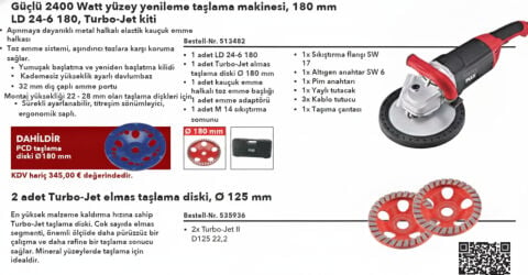 FLEX LD 16-8 125 R, Kit E-Jet 2400 Watt Beton Yüzey Yenileme Taşlama Makinesi