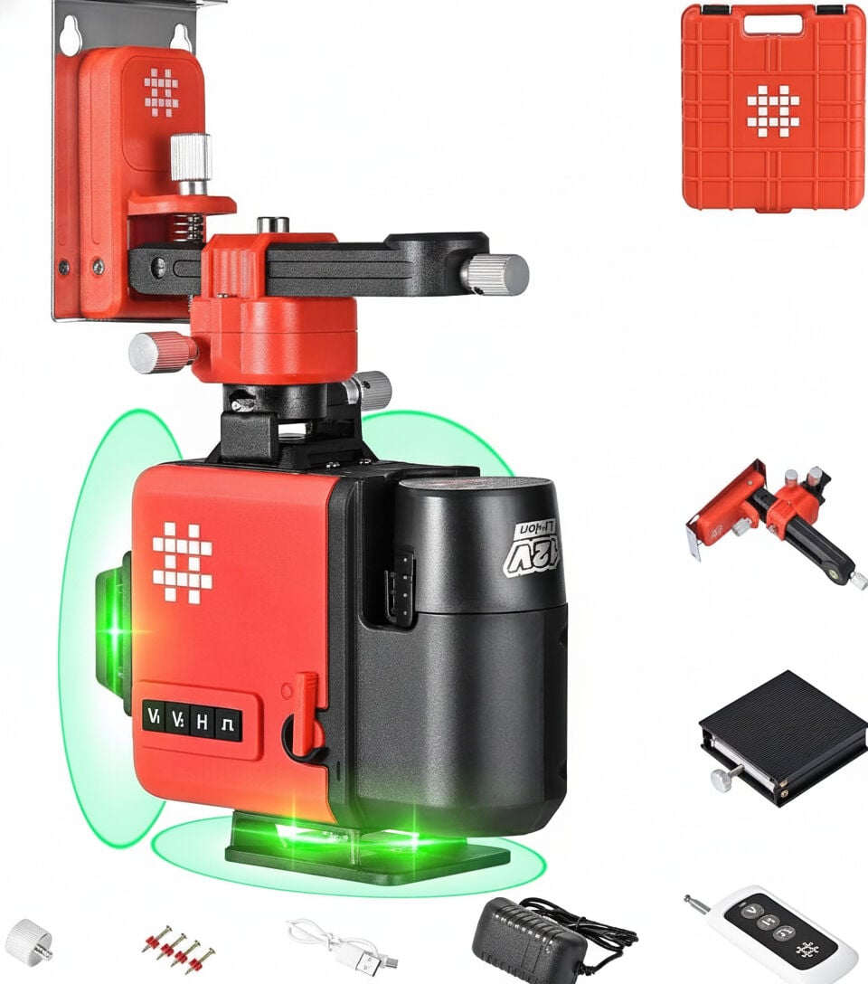 Shijing Tools E805 12(3D) Çizgi Lazer Çantalı Çift Akülü+Tripod Hediyeli