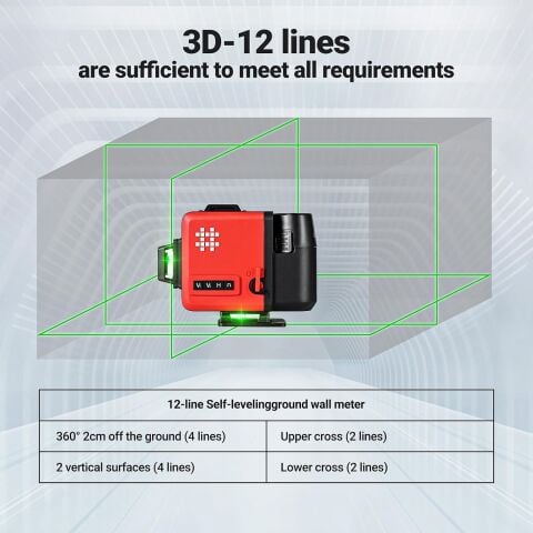 Shijing Tools E805 12(3D) Çizgi Lazer Çantalı Çift Akülü+Tripod Hediyeli
