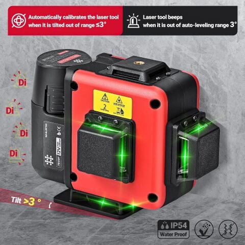 Shijing Tools E805 12(3D) Çizgi Lazer Çantalı Çift Akülü+Tripod Hediyeli