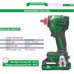 HaisPro RB-SD2108W 21V 2.0Ah Çift Akülü Kömürsüz Darbeli Vidalama (RB-DB2180W)