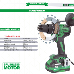 Haispro RB-DB2109 Profesyonel Darbeli Vidalama Matkap 21 V 4.0 Ah Çift Akülü